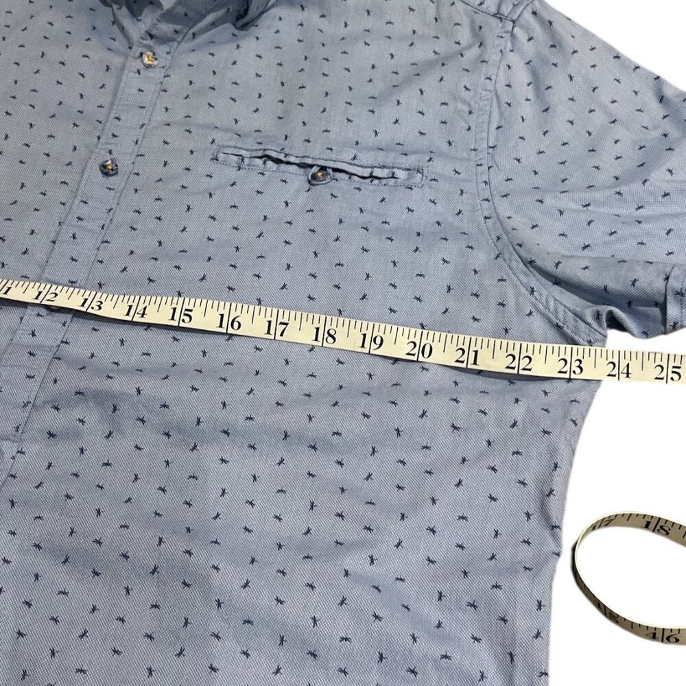 DENIM & FLOWER Men's Shortsleeved Shirt Size XL Slim Fit Dragonflies Blue - Picture 10 of 12
